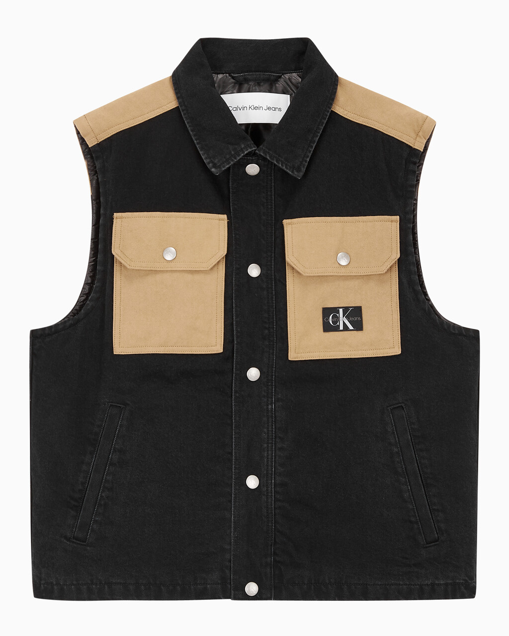 Buy 남성 캔버스 포켓 데님 베스트 in color WASHED BLACK LOGO LACE