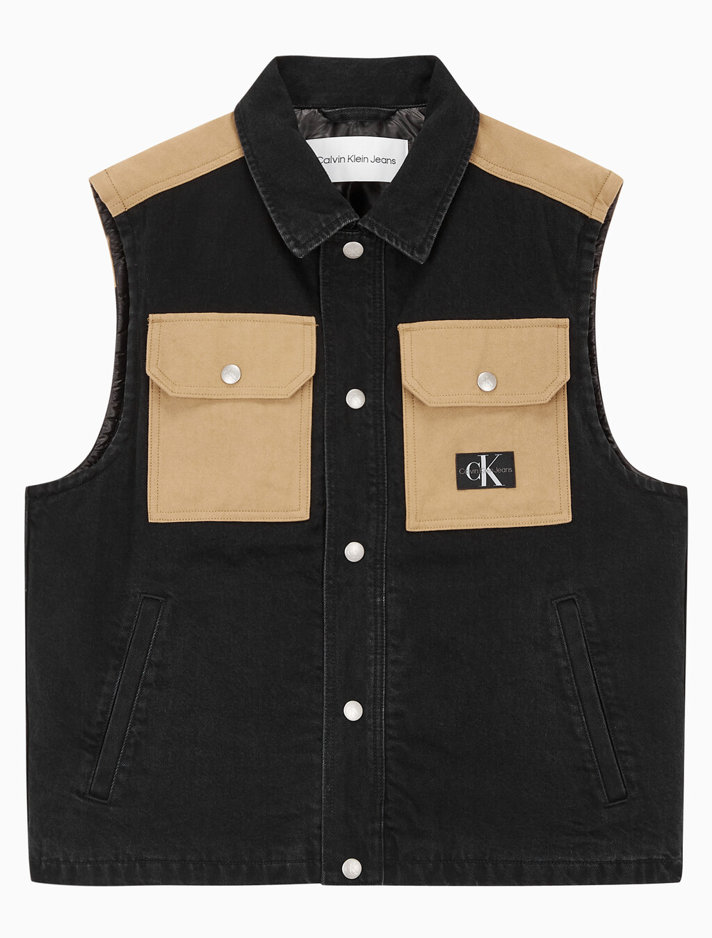 Buy 남성 캔버스 포켓 데님 베스트 in color WASHED BLACK LOGO LACE