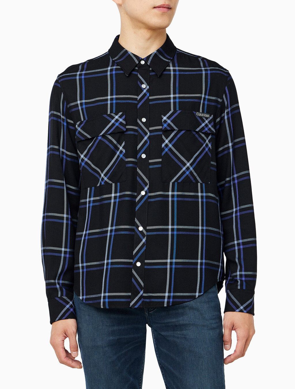 Buy 남성 플레이드 비스코스 이지 셔츠 in color BLACK