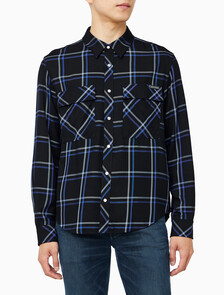 Buy 남성 플레이드 비스코스 이지 셔츠 in color BLACK