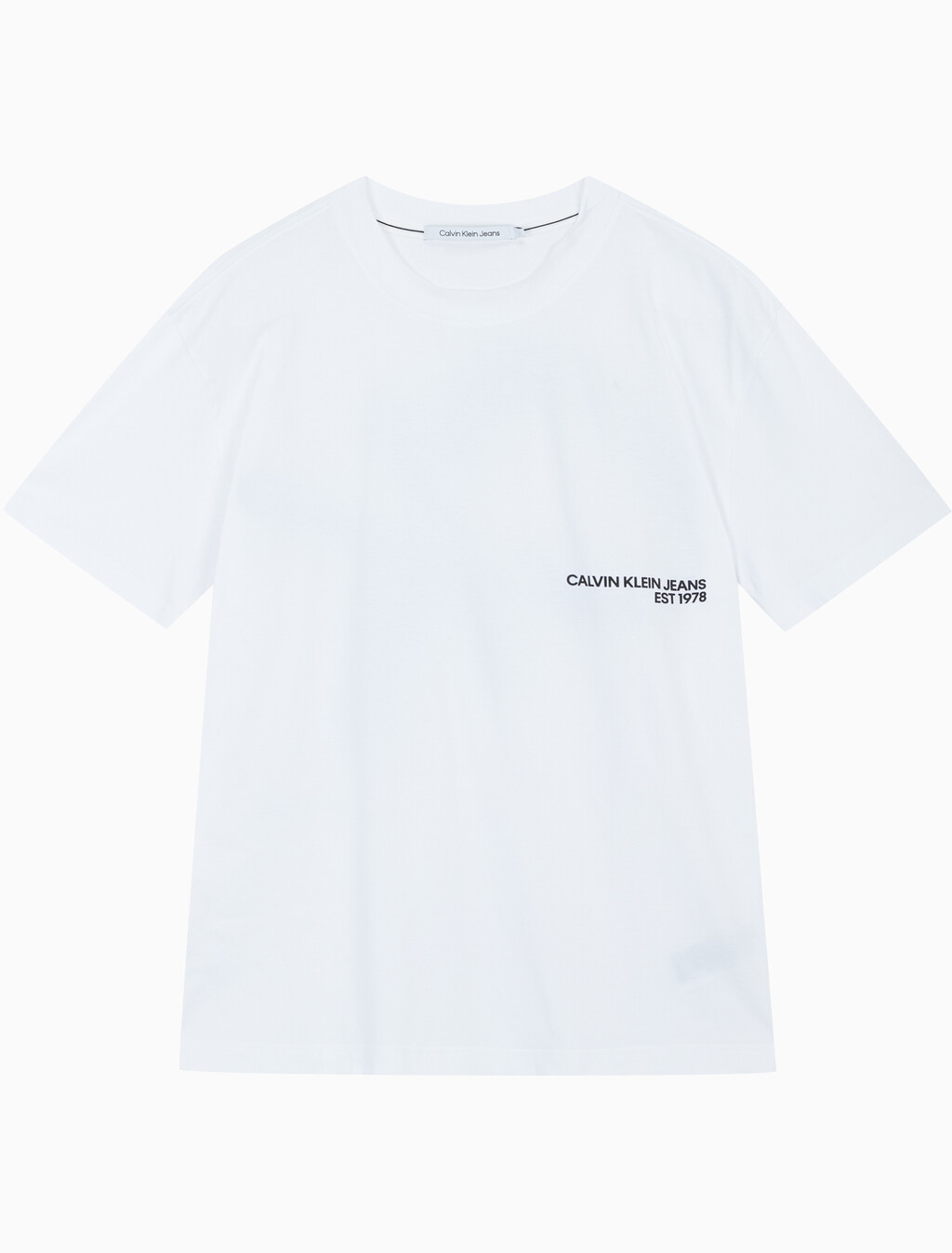 Buy 남성 릴렉스핏 CK 스프레이 로고 반팔 티셔츠 in color BRIGHT WHITE