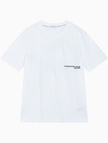 Buy 남성 릴렉스핏 CK 스프레이 로고 반팔 티셔츠 in color BRIGHT WHITE