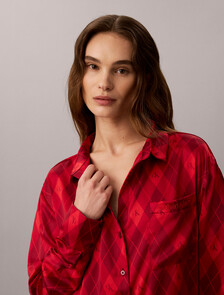 Buy 여성 새틴 쉬인 AOP 셔츠 in color ARGYLE 25+ESTABLISHED RED WHITE