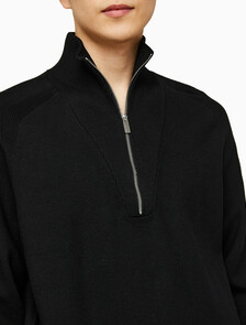 Buy 유니섹스 롱슬리브 테크 니트 쿼터 집업 스웨터 in color BLACK