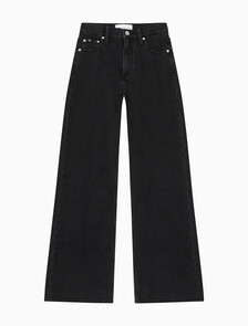 Buy 여성 하이라이즈 와이드핏 블랙 데님 in color WASHED BLACK LOGO LACE