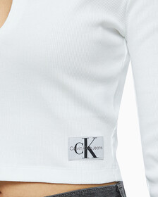 Buy 여성 스플리트 카라 립 롱 슬리브 in color BRIGHT WHITE