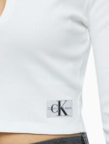 Buy 여성 스플리트 카라 립 롱 슬리브 in color BRIGHT WHITE