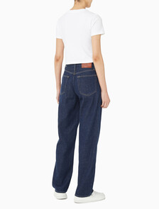 Buy 여성 90's 스트레이트핏 린스 린넨 데님 in color DARK INDIGO LINEN