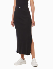 Buy 여성 우븐 라벨 스웨터 스커트 in color CK BLACK
