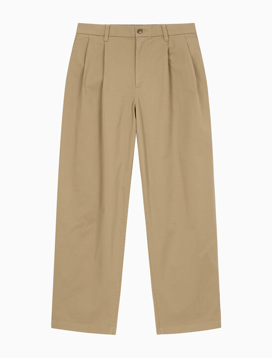 워시드 면 트윌 플리츠 치노 팬츠