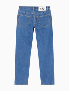 Buy 남성 슬림 스트레이트 크롭핏 미드블루 에코 쿨 데님 in color MID BLUE BACK EMBRO