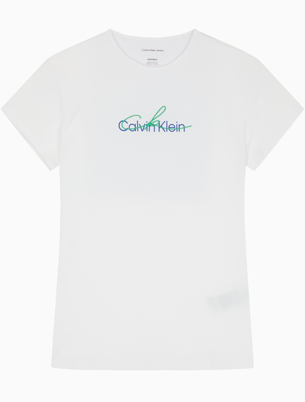 Buy 여성 슬림 스크립 CK로고 반팔 티셔츠 in color BRILLIANT WHITE