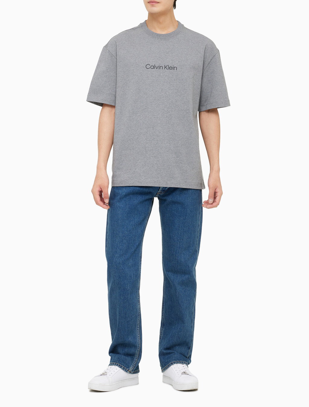 Buy 남성 릴렉스핏 헤비 코튼 크루넥 반팔 티셔츠  in color MEDIUM GREY HEATHER
