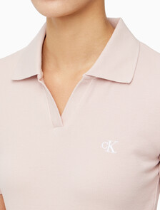 Buy 여성 슬림핏 립 브이넥 폴로 티셔츠 in color PINK