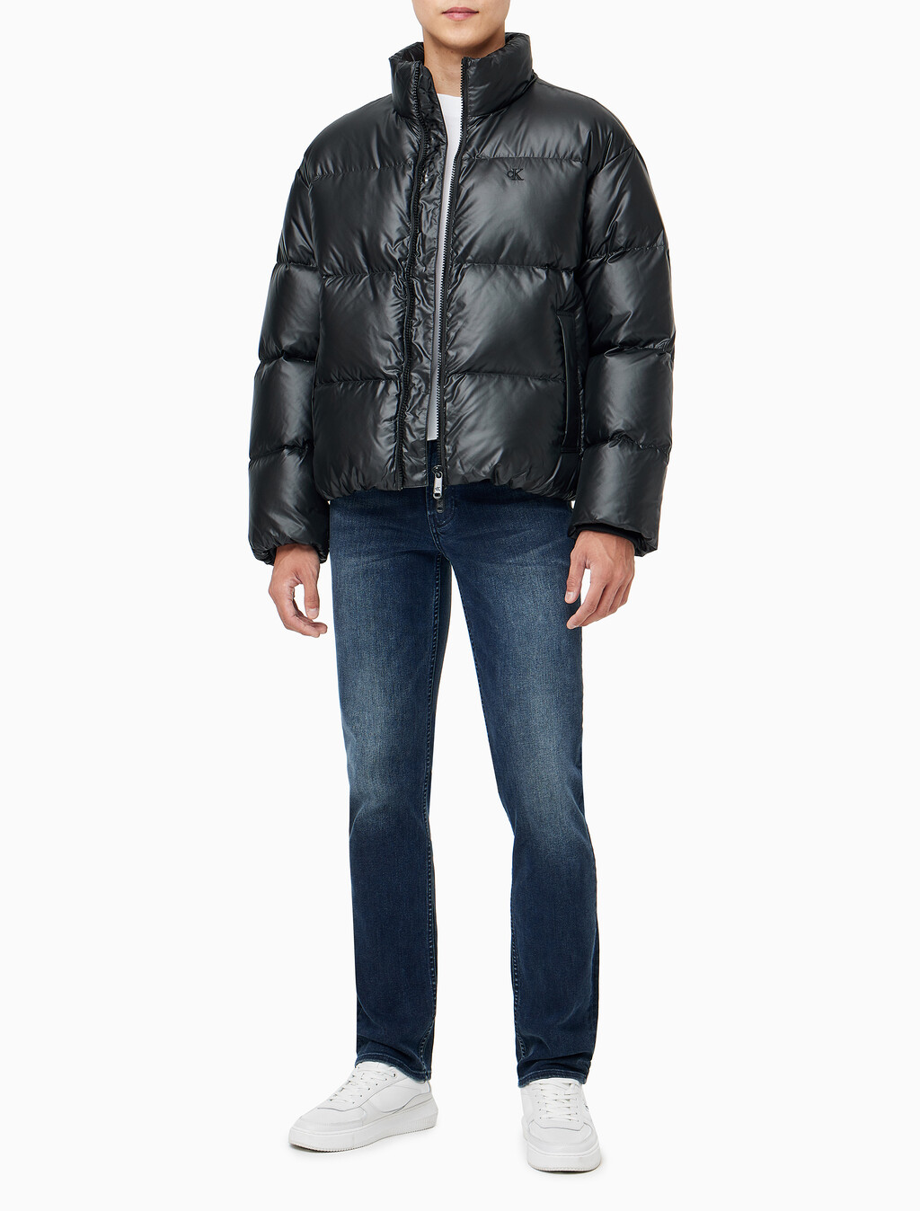Buy 남녀공용 스탠드 카라 글로시 다운 푸퍼 자켓 in color CK BLACK