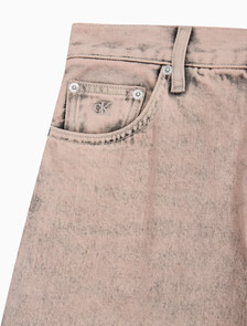 Buy 여성 하이라이즈 릴렉스핏 얼스 핑크 칼라 데님 in color MID BLUE BACK EMBRO