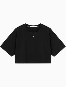 Buy 여성 그래픽 크롭 반팔 티셔츠 in color CK BLACK