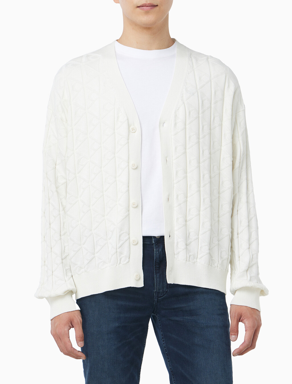 Buy 남성 이지 AOP 코튼 가디건 스웨터 in color TOFU