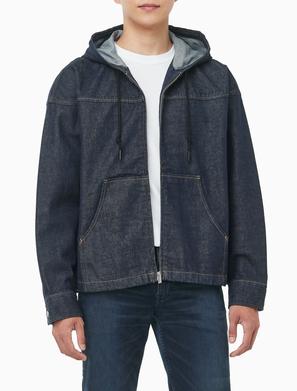 Buy 남성 린스 데님 집업 후디 자켓 in color Dark Blue