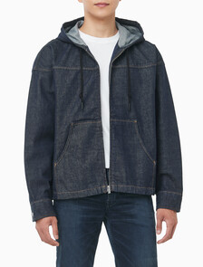 Buy 남성 린스 데님 집업 후디 자켓 in color Dark Blue