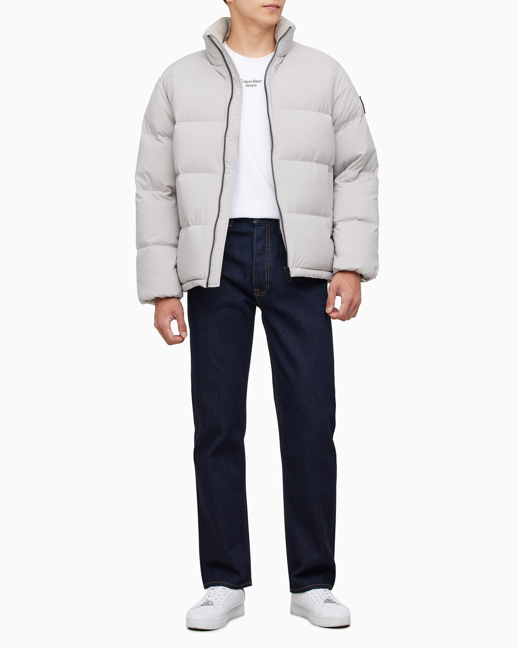Buy 남성 레귤러핏 스탠드 카라 숏 다운 푸퍼 재킷 in color GREY