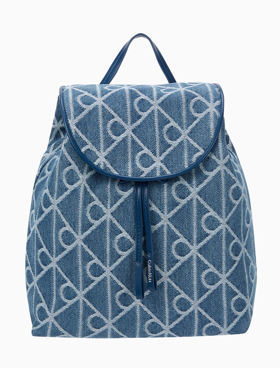 여성 엠블럼 데님 백팩