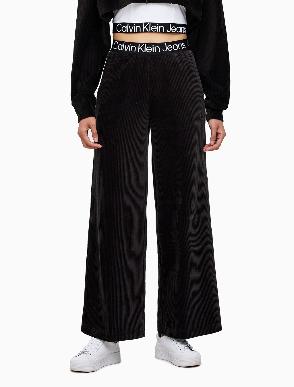 Buy 여성 벨벳 와이드레그 팬츠 in color CK BLACK