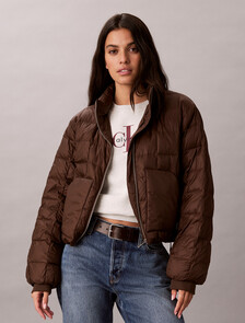 Buy 여성 구스다운 숏 푸퍼 자켓 in color Brown