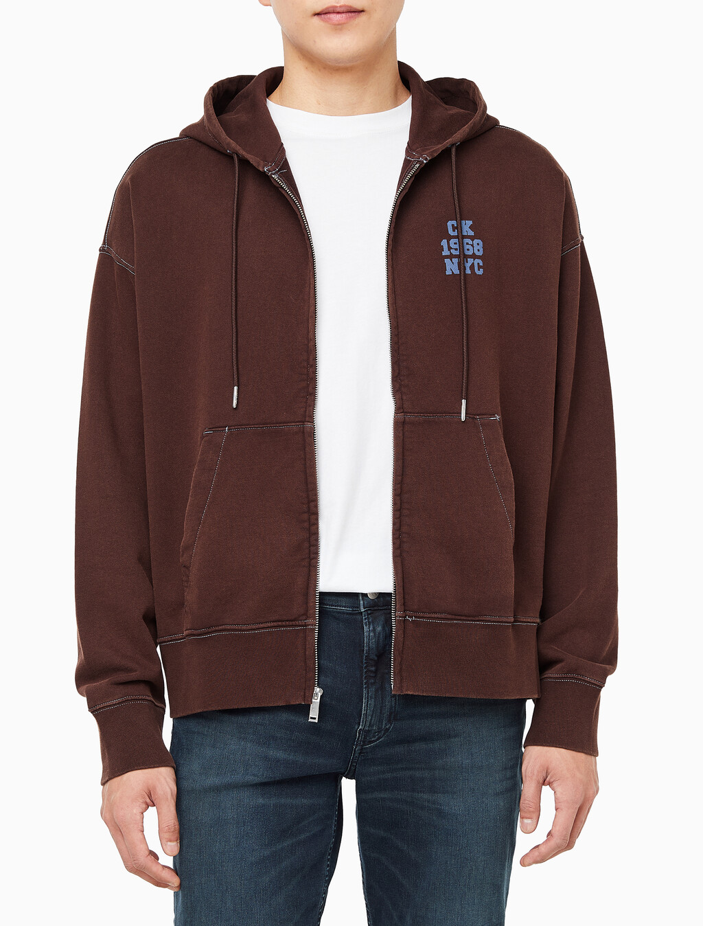 Buy 남성 워시드 프리미엄 빈티지 로고 후드집업 in color Rich Brown