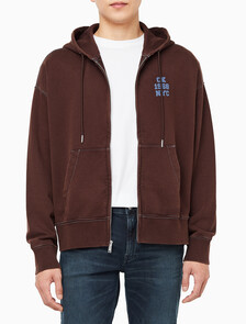 Buy 남성 워시드 프리미엄 빈티지 로고 후드집업 in color Rich Brown