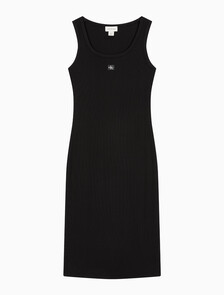 Buy 여성 베이비립 우븐 라벨 드레스 in color BLACK