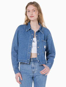 Buy 여성 크롭 대드핏 데님 셔츠 in color CHALKY BLUE