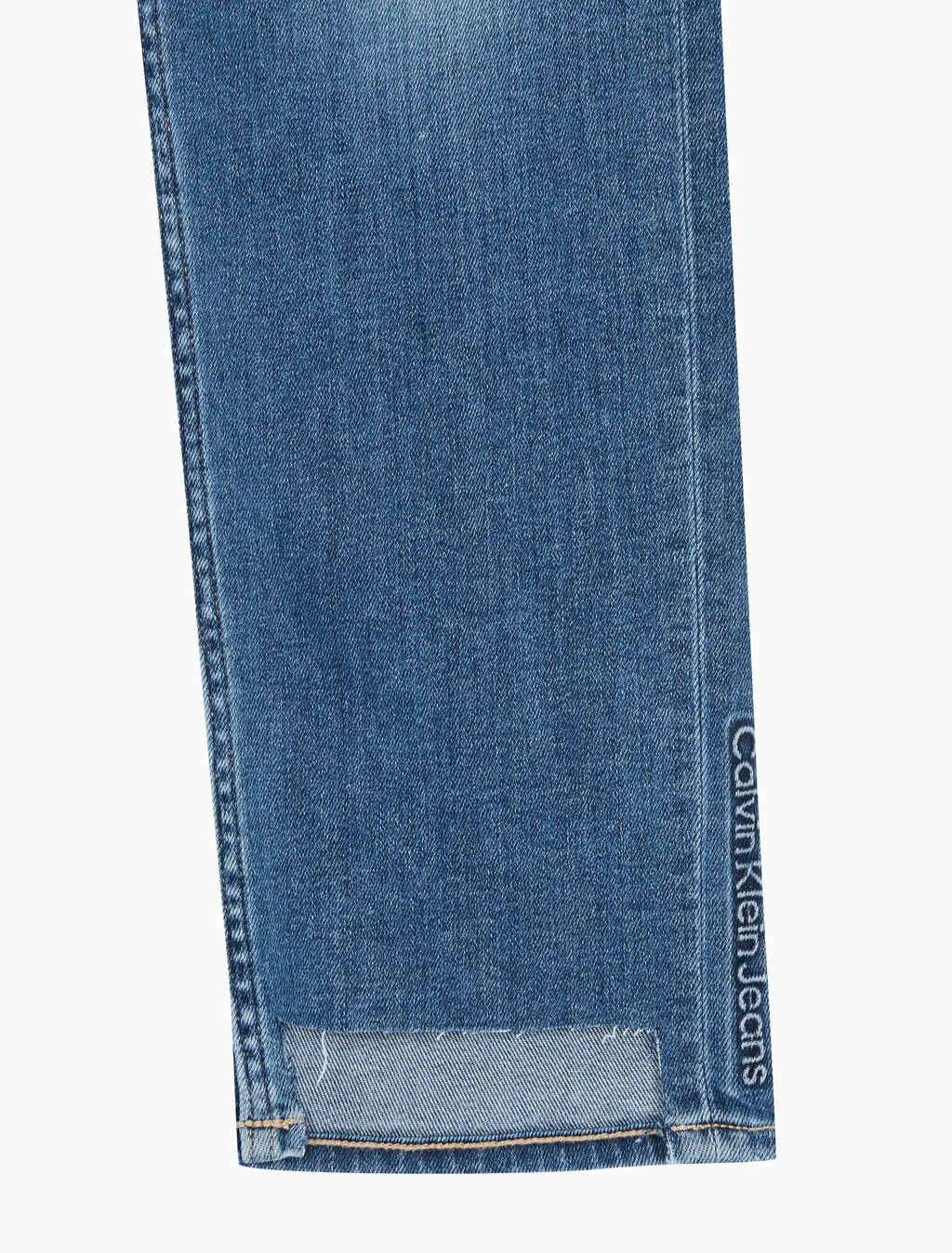 Buy 여성 하이라이즈 슬림 스트레이트핏 다크블루 데님 in color MID BLUE BACK EMBRO