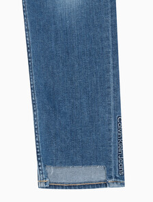 Buy 여성 하이라이즈 슬림 스트레이트핏 다크블루 데님 in color MID BLUE BACK EMBRO