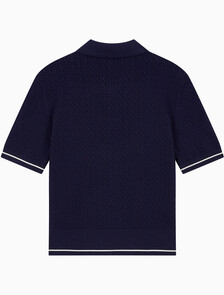 Buy 여성 우븐라벨 크롭드 케이블 스웨터 in color Evening Blue