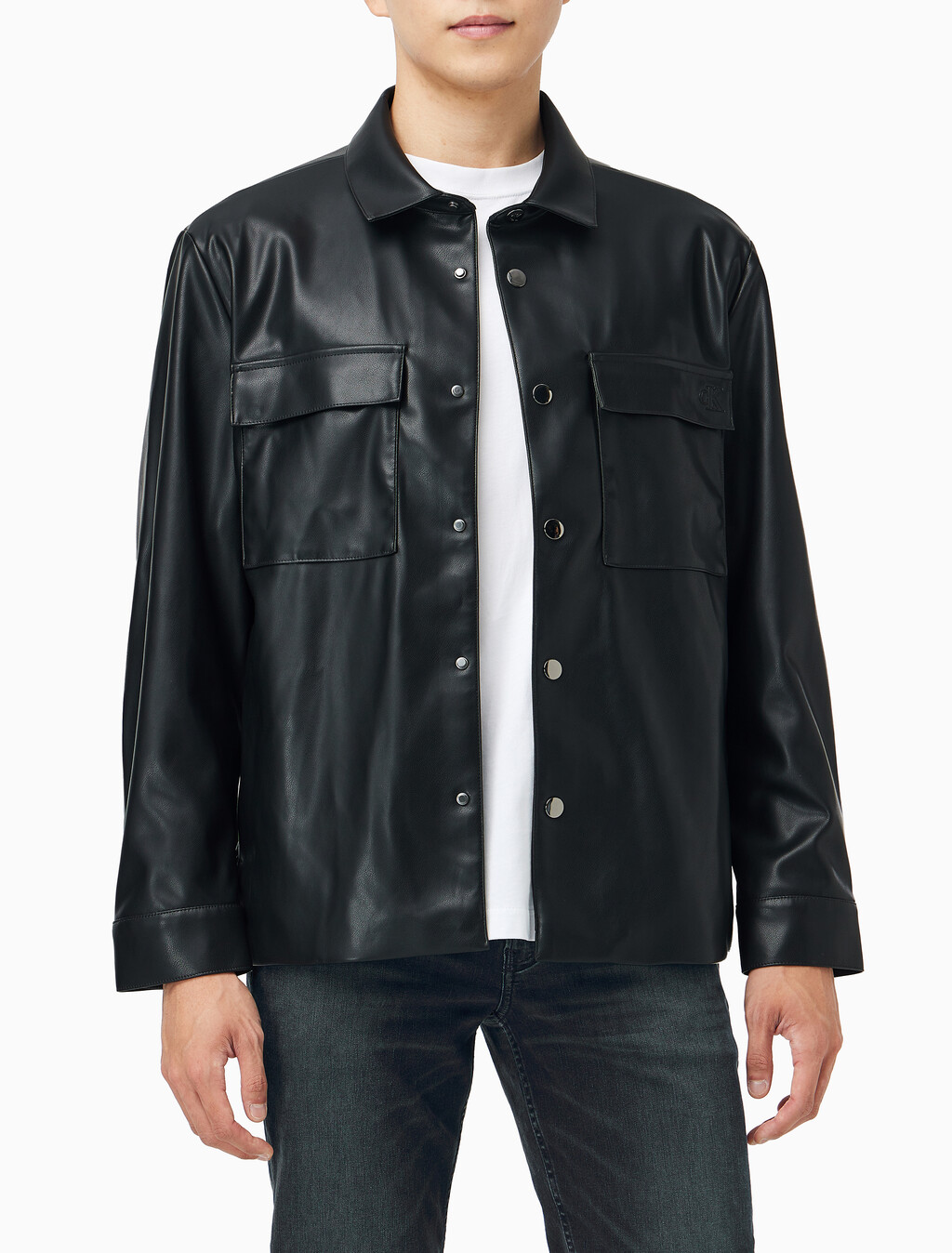 Buy 남성 페이크 레더 셔츠 자켓 in color BLACK