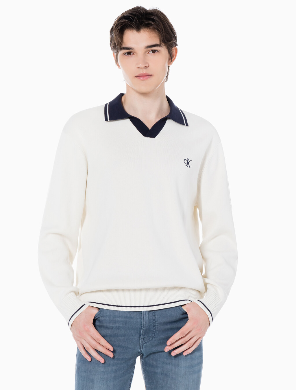 Buy 남성 오버사이즈 럭비카라 스웨터 in color WHITE