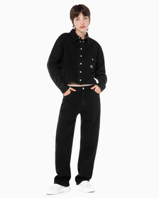 Buy 여성 크롭 대드 데님 셔츠 in color WASHED BLACK LOGO LACE