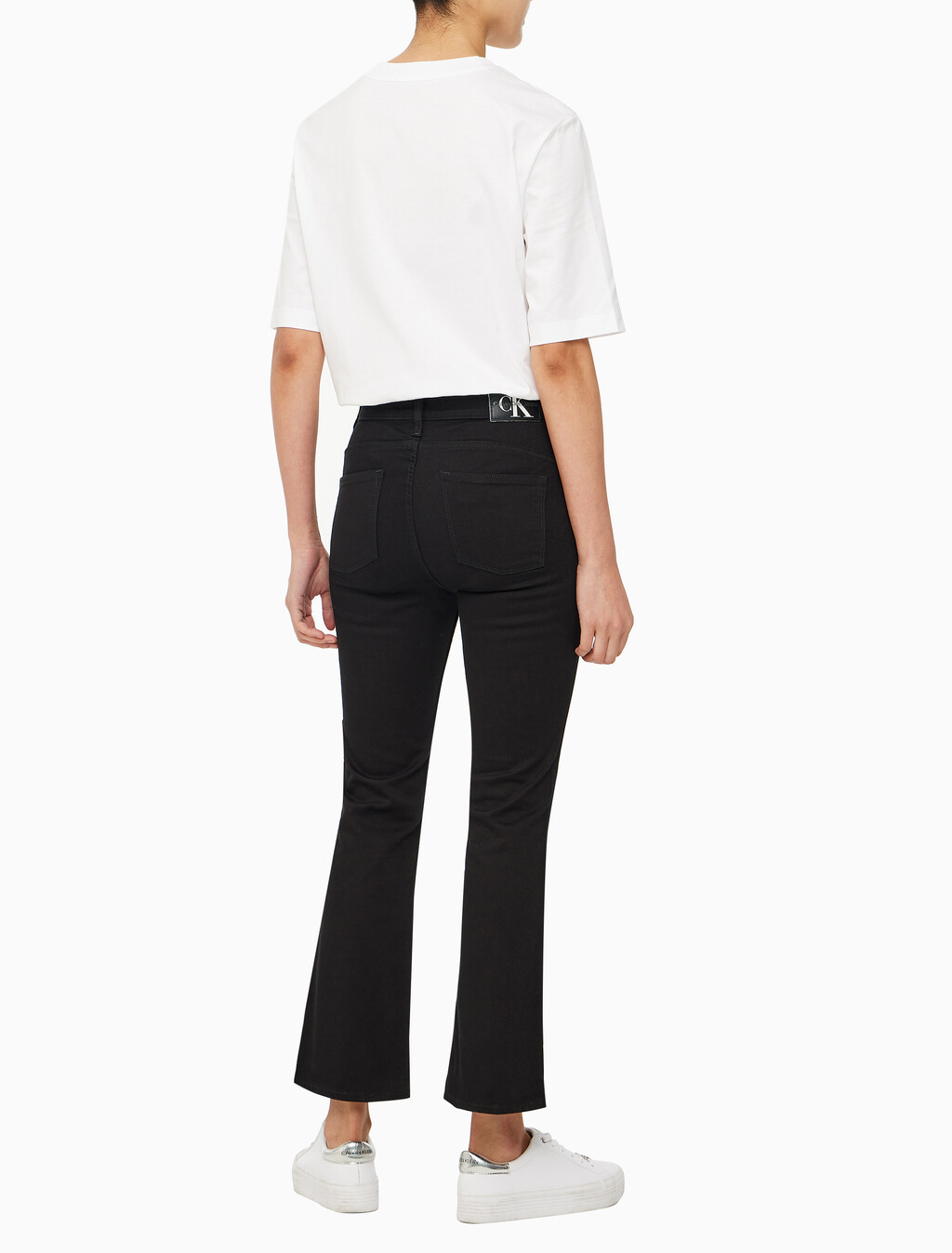 Buy 여성 하이라이즈 바디슬림 부츠핏 앵클 블랙 데님 in color WASHED BLACK LOGO LACE
