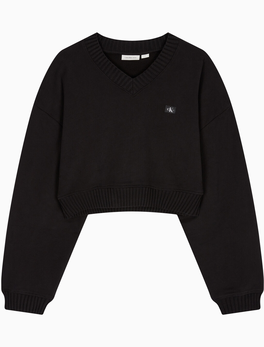 Buy 여성 우븐 라벨 브이넥 스웻셔츠 in color CK BLACK