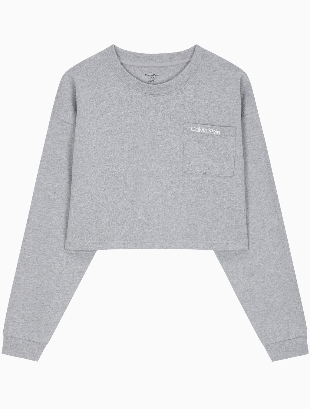 Buy 여성 CK 베이직 라운지 로고 져지 크롭 롱슬리브 in color GREY HEATHER