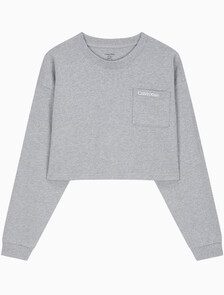 Buy 여성 CK 베이직 라운지 로고 져지 크롭 롱슬리브 in color GREY HEATHER