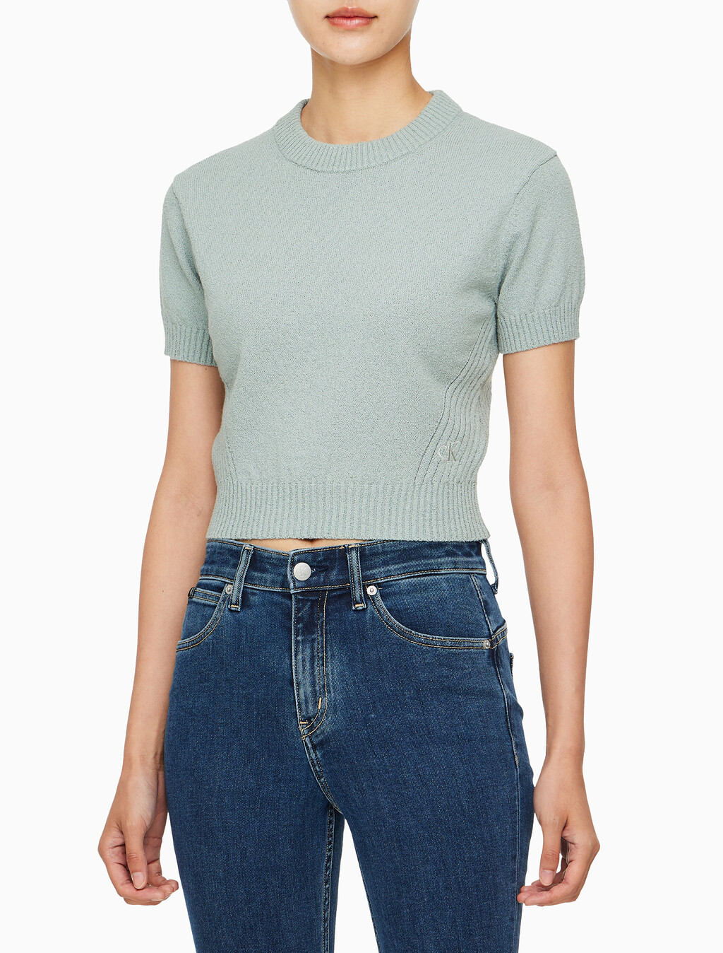 Buy 여성 크롭 반팔 스웨터 in color KHAKI GREY