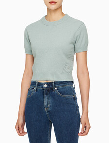 Buy 여성 크롭 반팔 스웨터 in color KHAKI GREY