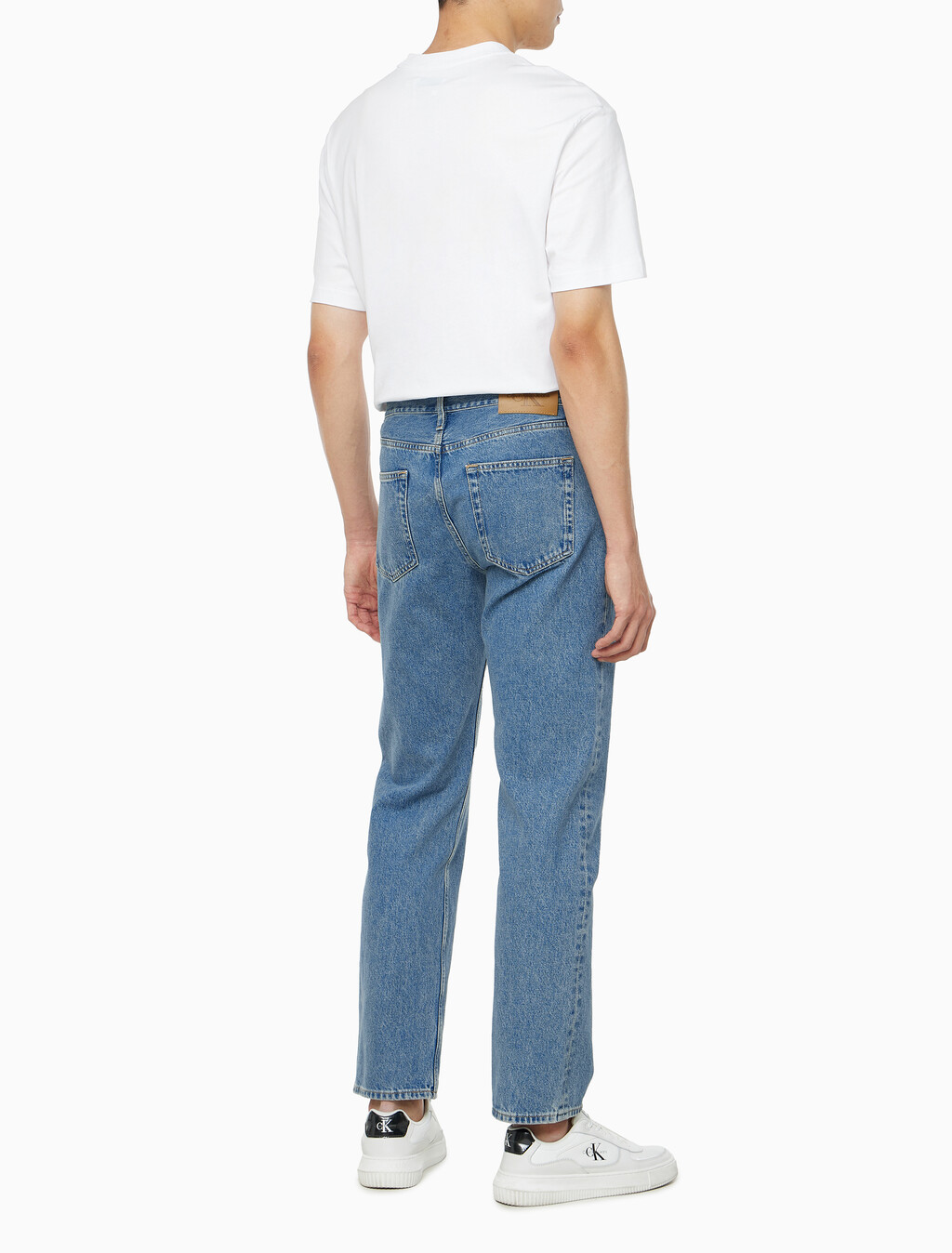 Buy 남성 스탠다드 스트레이트핏 스톤블루 데님 in color MID BLUE BACK EMBRO