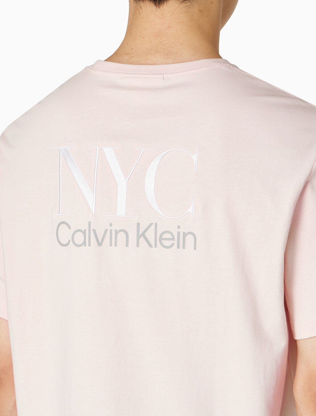 Buy 남성 NYC 백 로고 자수 반팔 티셔츠 in color LIGHT PINK