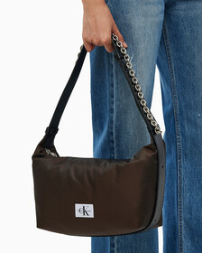 Buy 여성 CKJ 나일론 체인 미디움 숄더백 in color DARK CHESTNUT IRIDESCENT