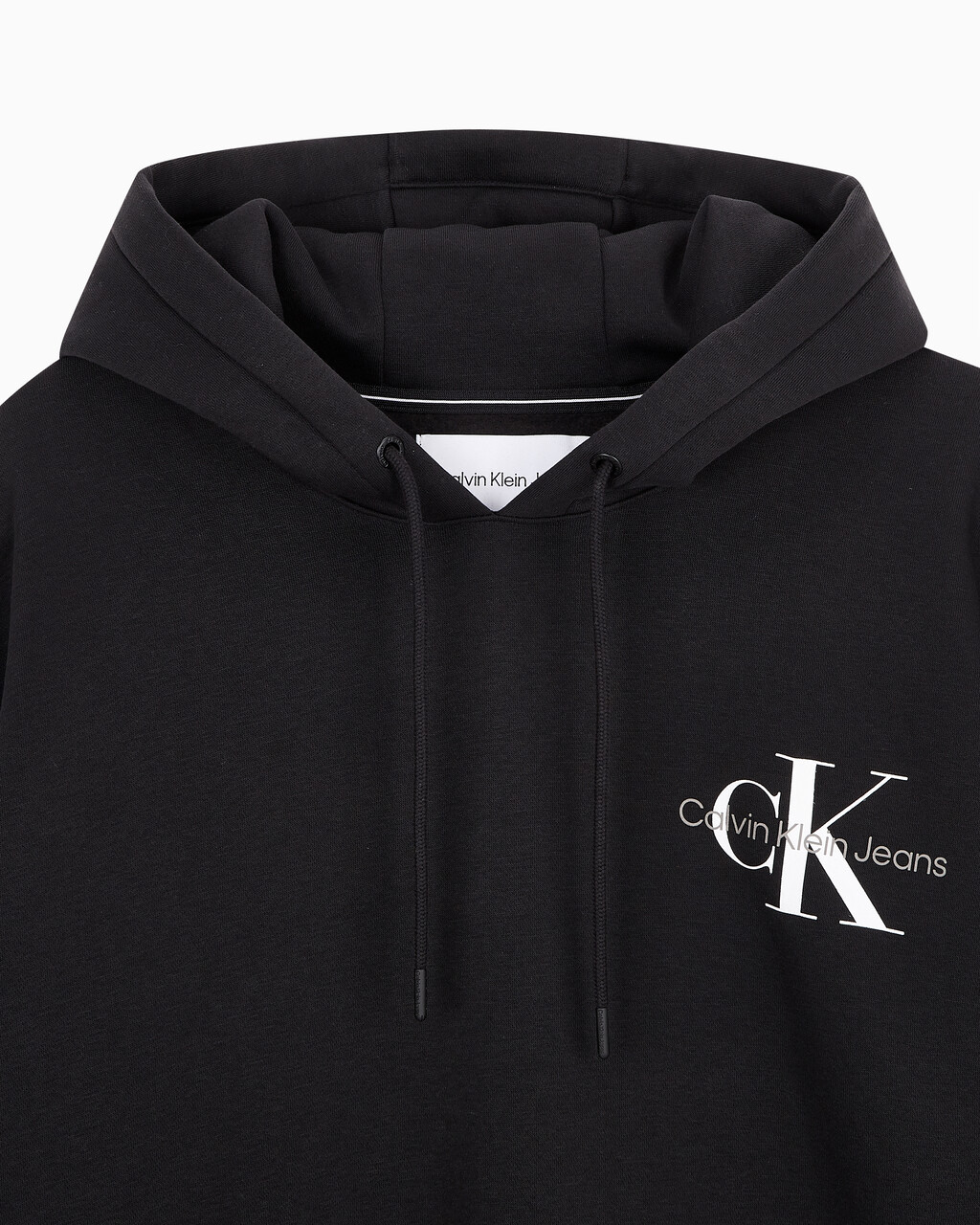 Buy 남녀공용 릴렉스핏 스몰 모노그램 로고 기모 후디 in color CK BLACK