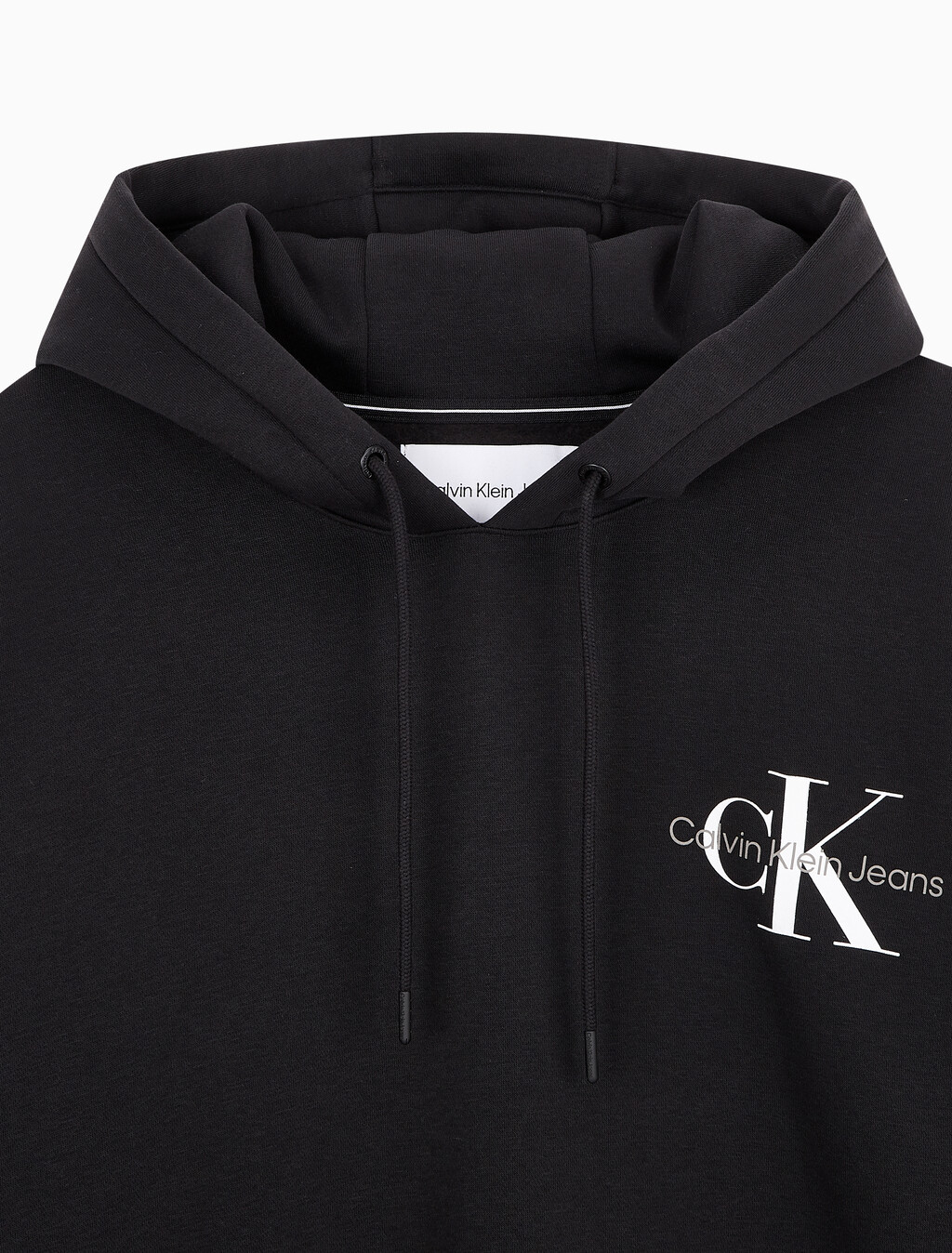 Buy 남녀공용 릴렉스핏 스몰 모노그램 로고 기모 후디 in color CK BLACK
