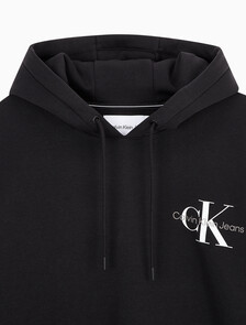 Buy 남녀공용 릴렉스핏 스몰 모노그램 로고 기모 후디 in color CK BLACK